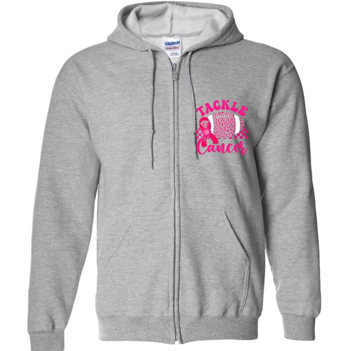 Pink Ribbon Hippie Tackle Football Breast Cancer Awareness Gift Full Zip Hoodie