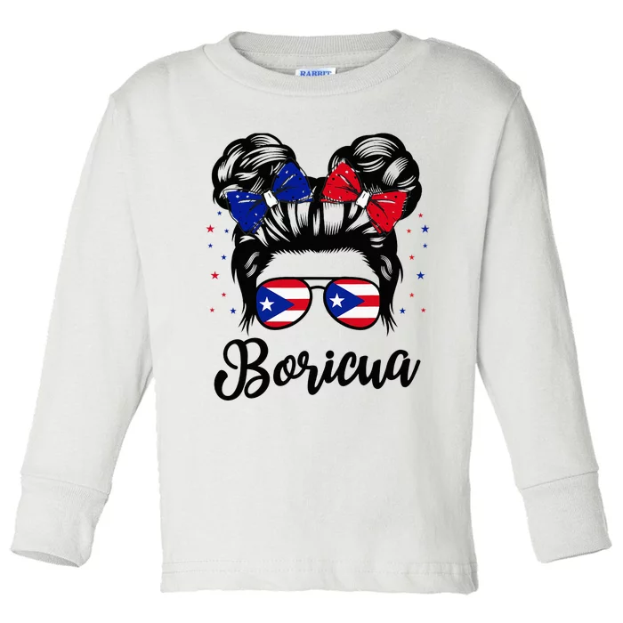 Puerto Rico Hispanic Heritage Messy Bun Puerto Rican Toddler Long Sleeve Shirt