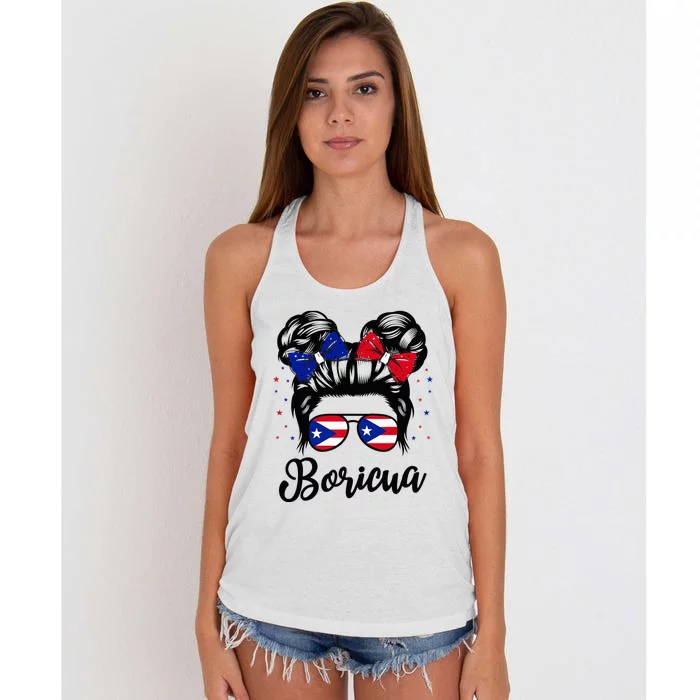 Puerto Rico Hispanic Heritage Messy Bun Puerto Rican Women's Knotted Racerback Tank