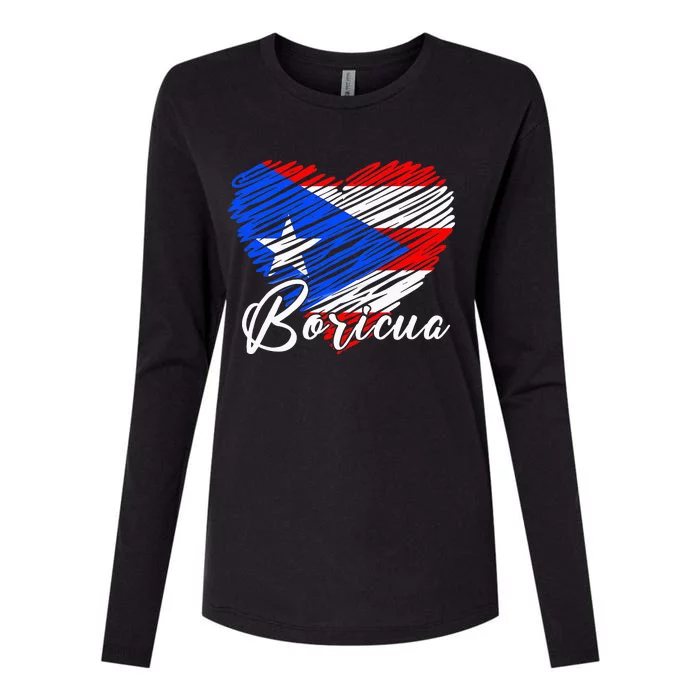 Puerto Rican Hispanic Heritage Boricua Puerto Rico Heart Womens Cotton Relaxed Long Sleeve T-Shirt