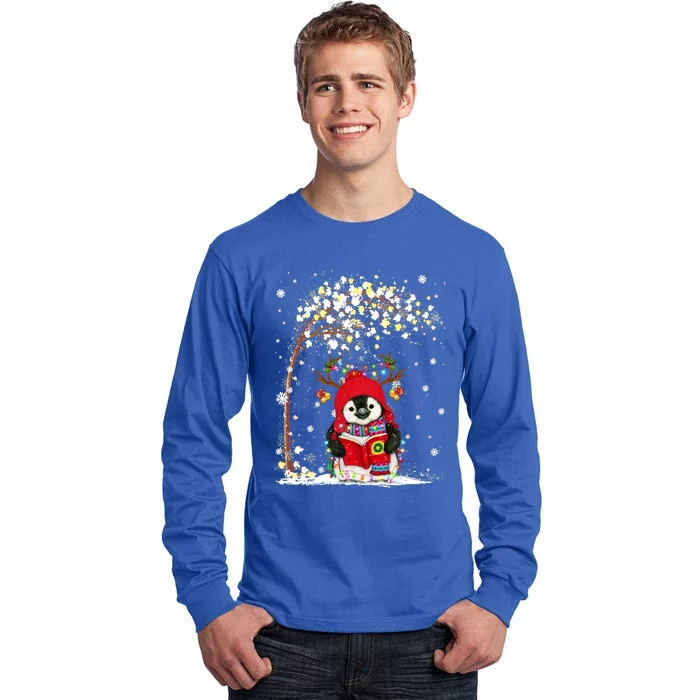 Penguin Reindeer Hat Santa Christmas Tree Funny Penguin Xmas Gift Tall Long Sleeve T-Shirt