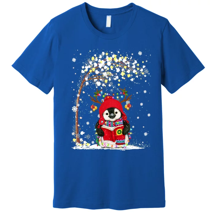 Penguin Reindeer Hat Santa Christmas Tree Funny Penguin Xmas Gift Premium T-Shirt