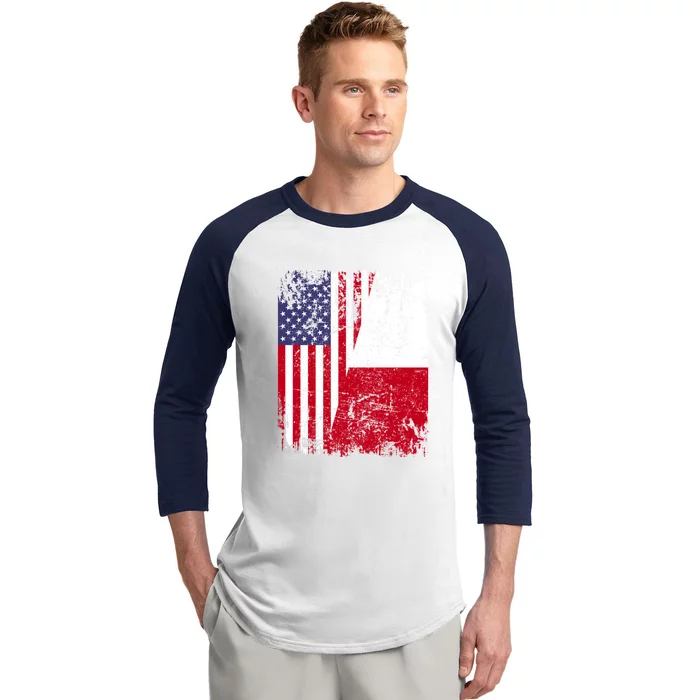 POLISH ROOTS Half American Flag USA POLAND FLAG Polska Baseball Sleeve Shirt