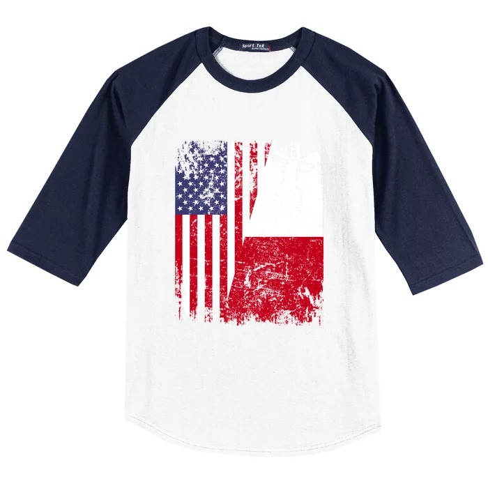 POLISH ROOTS Half American Flag USA POLAND FLAG Polska Baseball Sleeve Shirt