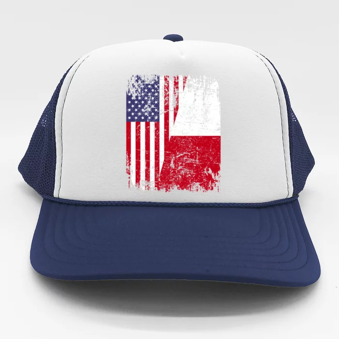 POLISH ROOTS Half American Flag USA POLAND FLAG Polska Trucker Hat