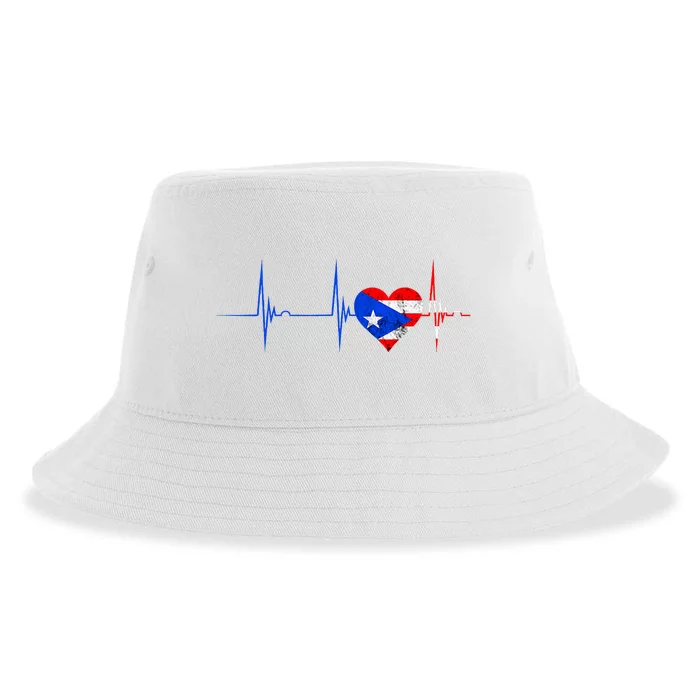 Puerto Rico Heart Puerto Rican Heartbeat Ecg Pulse Boricua Sustainable Bucket Hat