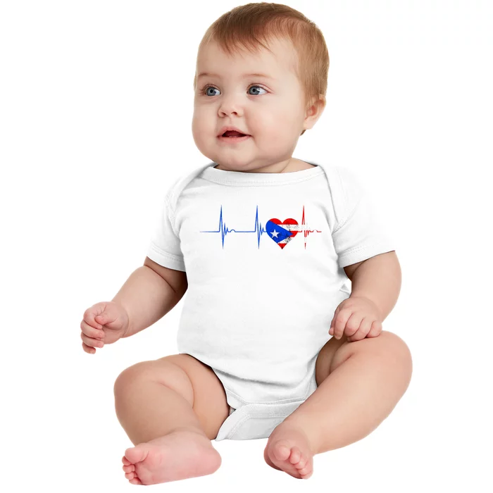 Puerto Rico Heart Puerto Rican Heartbeat Ecg Pulse Boricua Baby Bodysuit