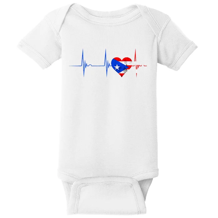 Puerto Rico Heart Puerto Rican Heartbeat Ecg Pulse Boricua Baby Bodysuit