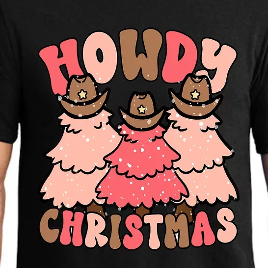 Pink Retro Howdy Christmas Trees Cow Hats Holiday Gift Pajama Set