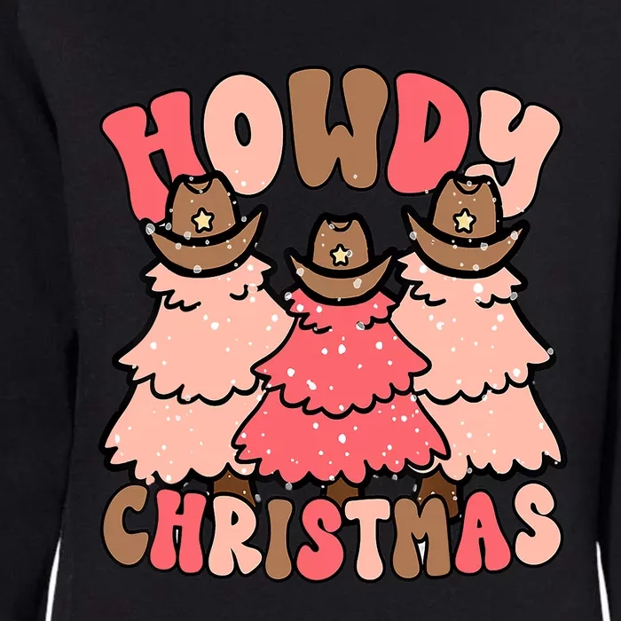 Pink Retro Howdy Christmas Trees Cow Hats Holiday Gift Womens California Wash Sweatshirt