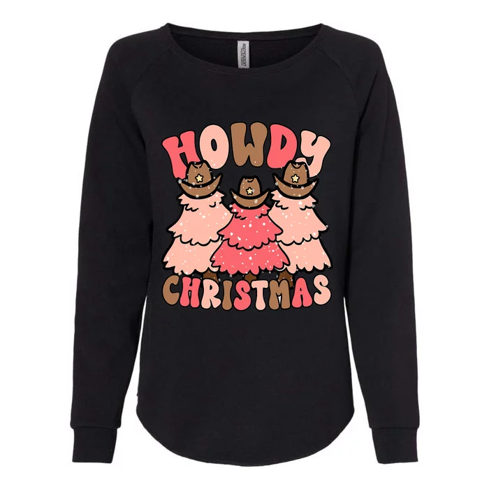 Pink Retro Howdy Christmas Trees Cow Hats Holiday Gift Womens California Wash Sweatshirt