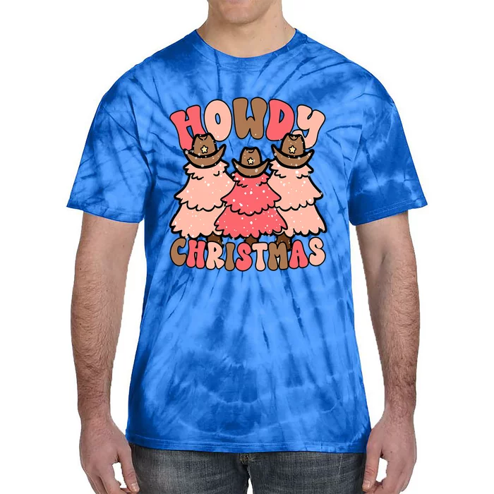 Pink Retro Howdy Christmas Trees Cow Hats Holiday Gift Tie-Dye T-Shirt