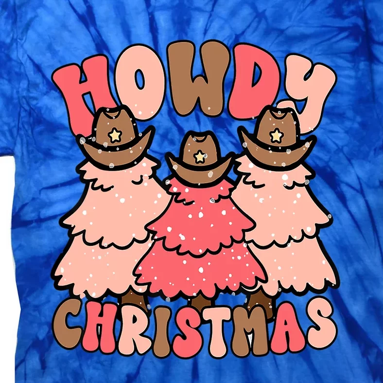 Pink Retro Howdy Christmas Trees Cow Hats Holiday Gift Tie-Dye T-Shirt