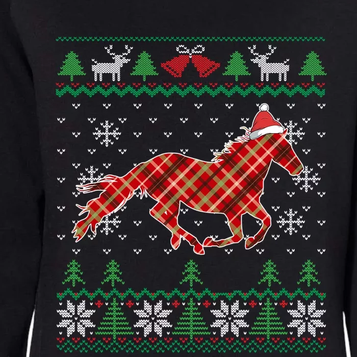 Plaid Race Horse Santa Hat Rancher Equestrian Ugly Christmas Cute Gift Womens California Wash Sweatshirt