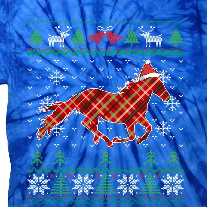 Plaid Race Horse Santa Hat Rancher Equestrian Ugly Christmas Cute Gift Tie-Dye T-Shirt