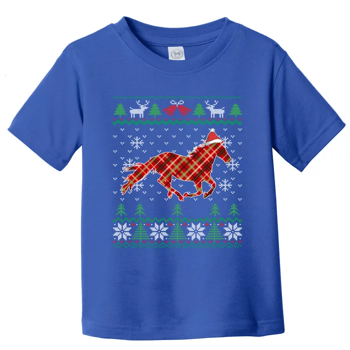 Plaid Race Horse Santa Hat Rancher Equestrian Ugly Christmas Cute Gift Toddler T-Shirt