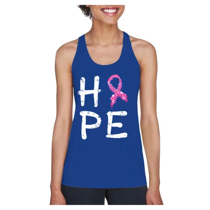 Pink Ribbon Hope Awareness Breast Cancer Survivor Funny Gift Meaningful Gift Women's Racerback Tank