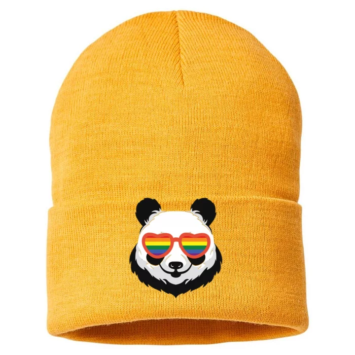 Panda Rainbow Heart Glasses Cute Lgbt Sustainable Knit Beanie