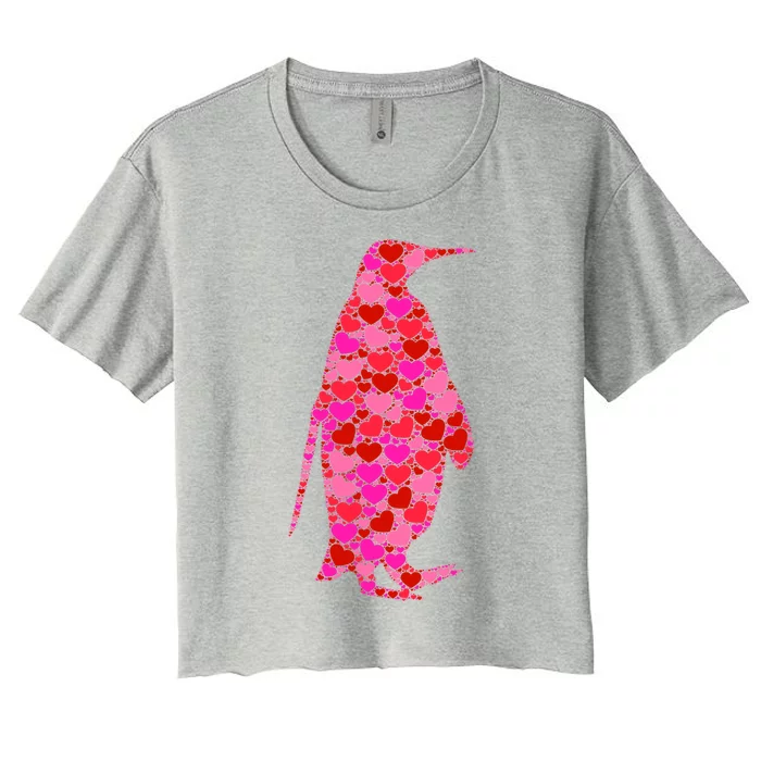 Pink Red Heart Valentines Day Gift Cute Gift Penguin Funny Gift Women's Crop Top Tee