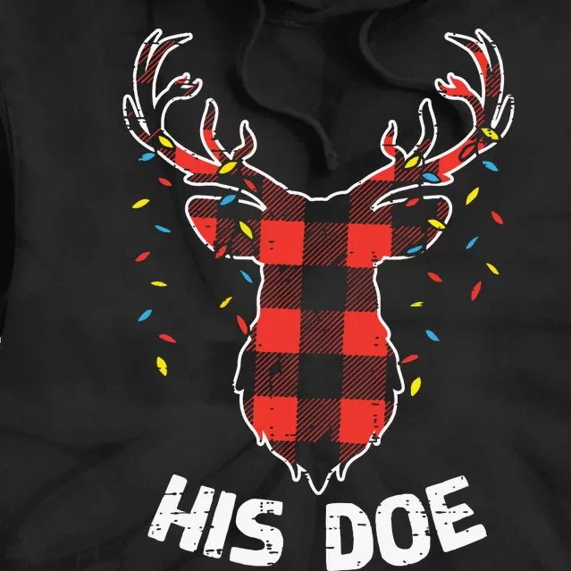 Plaid Reindeer His Doe Matching Christmas Couple Women Pj Tie Dye Hoodie