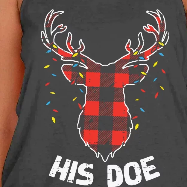 Plaid Reindeer His Doe Matching Christmas Couple Women Pj Women's Knotted Racerback Tank