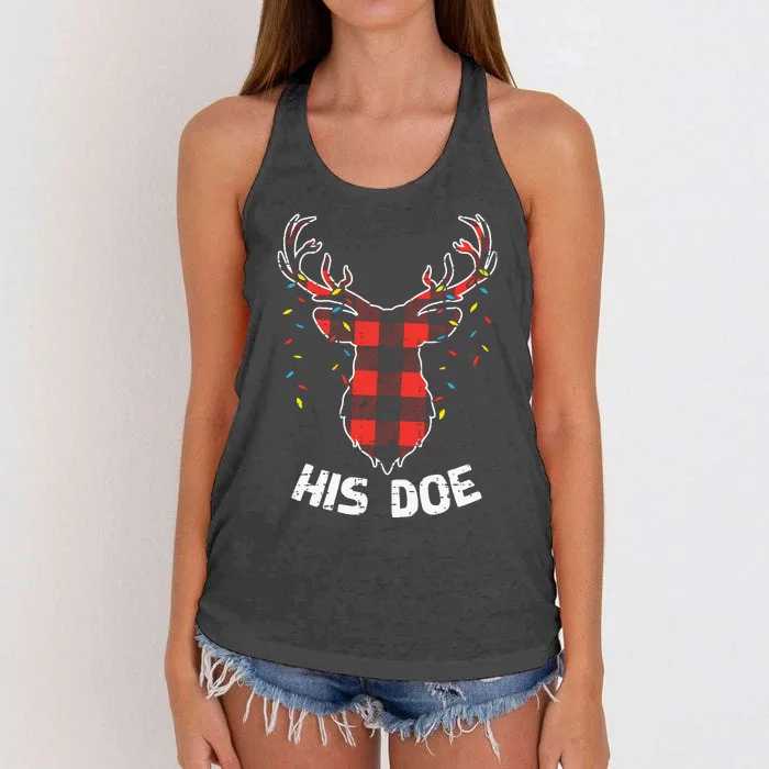 Plaid Reindeer His Doe Matching Christmas Couple Women Pj Women's Knotted Racerback Tank