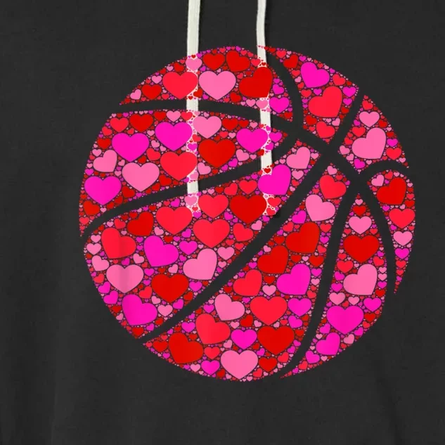 Pink Red Heart Valentines Day Gift Women Girls Basketball Garment-Dyed Fleece Hoodie