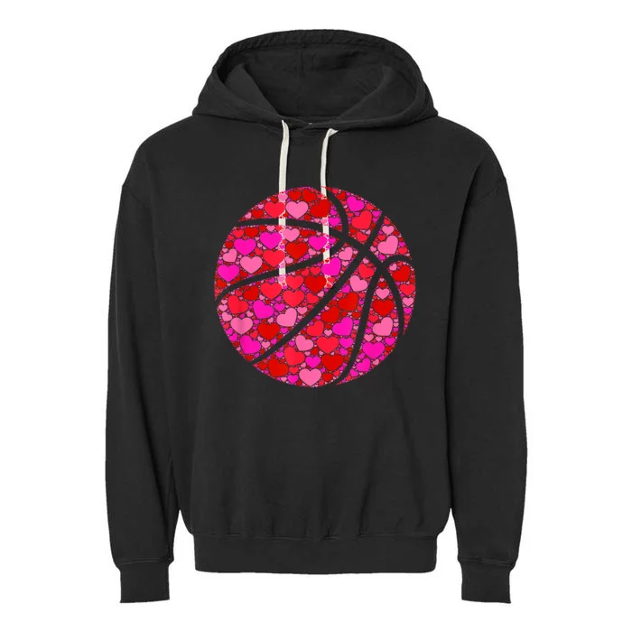 Pink Red Heart Valentines Day Gift Women Girls Basketball Garment-Dyed Fleece Hoodie