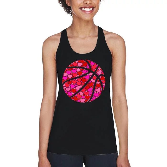 Pink Red Heart Valentines Day Gift Women Girls Basketball Women's Racerback Tank