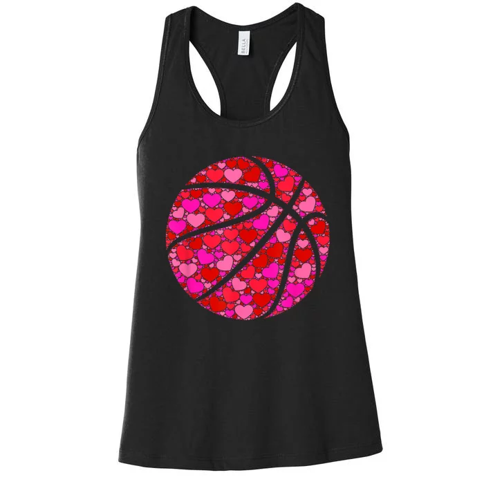 Pink Red Heart Valentines Day Gift Women Girls Basketball Women's Racerback Tank