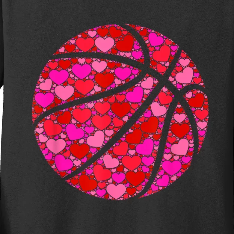 Pink Red Heart Valentines Day Gift Women Girls Basketball Kids Long Sleeve Shirt