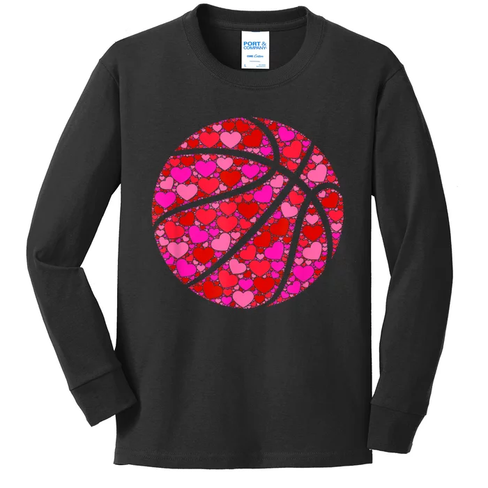 Pink Red Heart Valentines Day Gift Women Girls Basketball Kids Long Sleeve Shirt