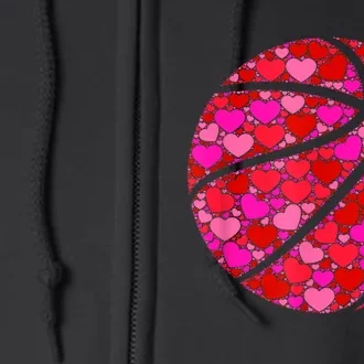 Pink Red Heart Valentines Day Gift Women Girls Basketball Full Zip Hoodie