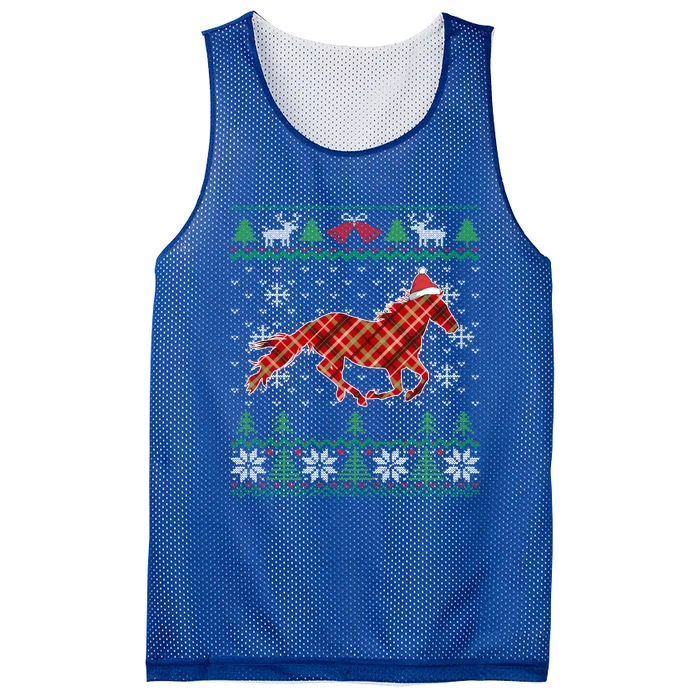 Plaid Race Horse Santa Hat Rancher Equestrian Ugly Christmas Gift Mesh Reversible Basketball Jersey Tank