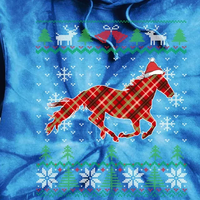 Plaid Race Horse Santa Hat Rancher Equestrian Ugly Christmas Gift Tie Dye Hoodie