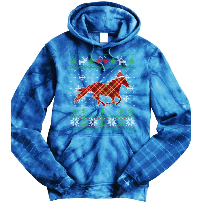 Plaid Race Horse Santa Hat Rancher Equestrian Ugly Christmas Gift Tie Dye Hoodie