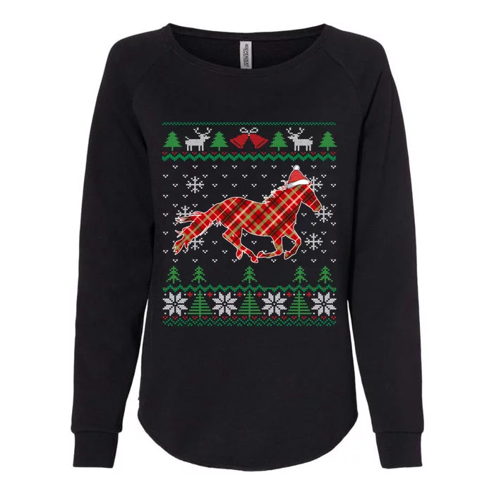 Plaid Race Horse Santa Hat Rancher Equestrian Ugly Christmas Womens California Wash Sweatshirt