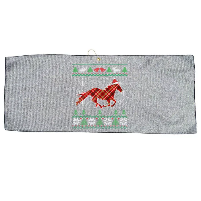 Plaid Race Horse Santa Hat Rancher Equestrian Ugly Christmas Large Microfiber Waffle Golf Towel