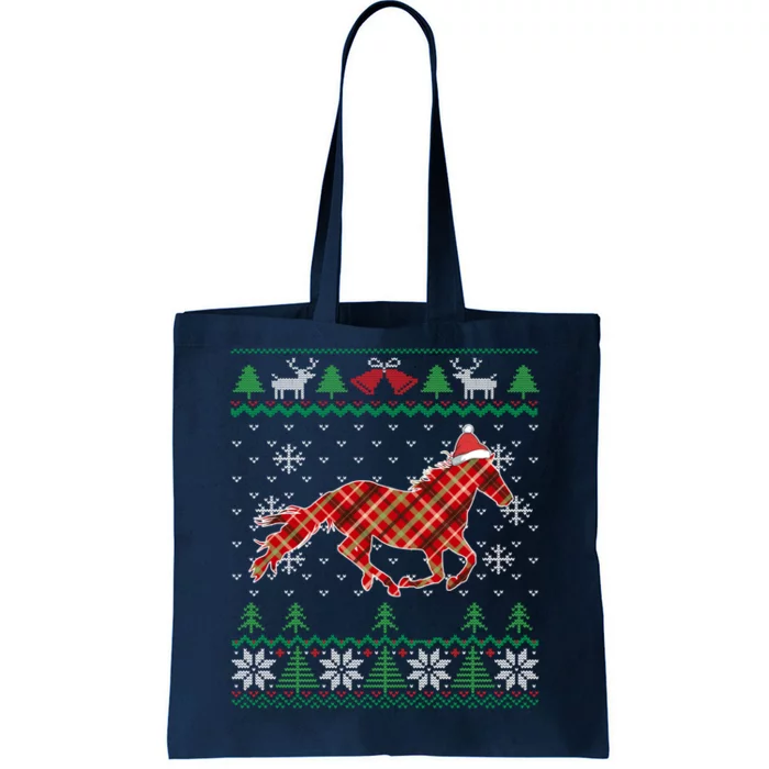 Plaid Race Horse Santa Hat Rancher Equestrian Ugly Christmas Tote Bag