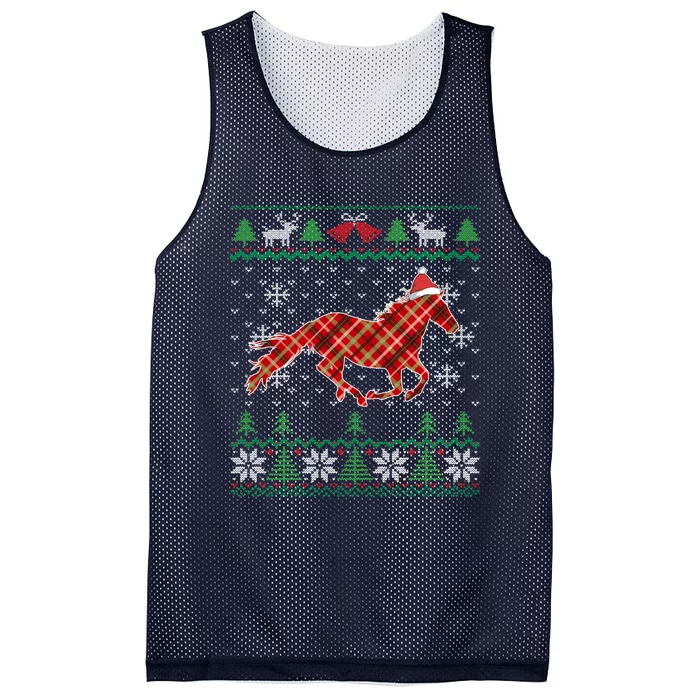 Plaid Race Horse Santa Hat Rancher Equestrian Ugly Christmas Mesh Reversible Basketball Jersey Tank