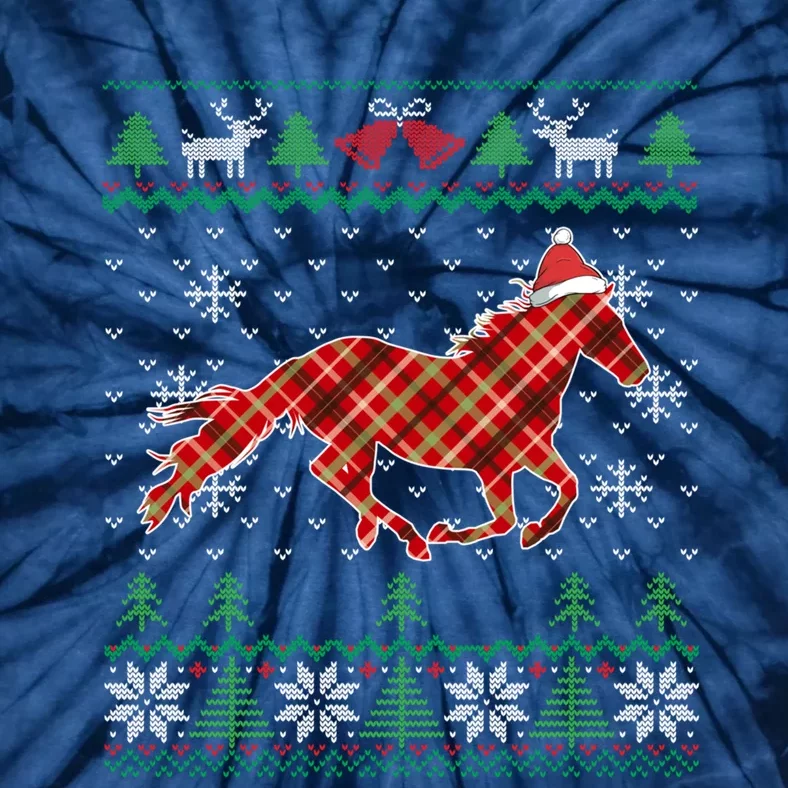 Plaid Race Horse Santa Hat Rancher Equestrian Ugly Christmas Tie-Dye T-Shirt