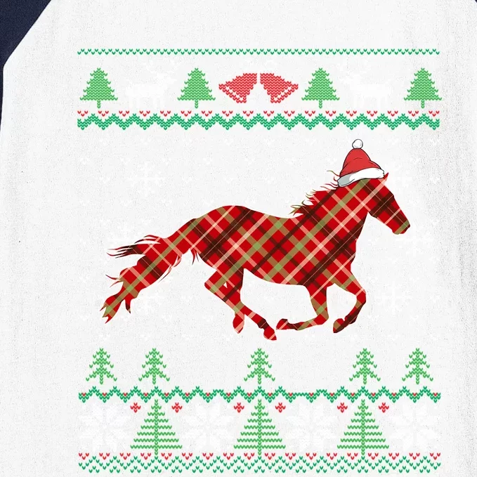 Plaid Race Horse Santa Hat Rancher Equestrian Ugly Christmas Cool Gift Baseball Sleeve Shirt