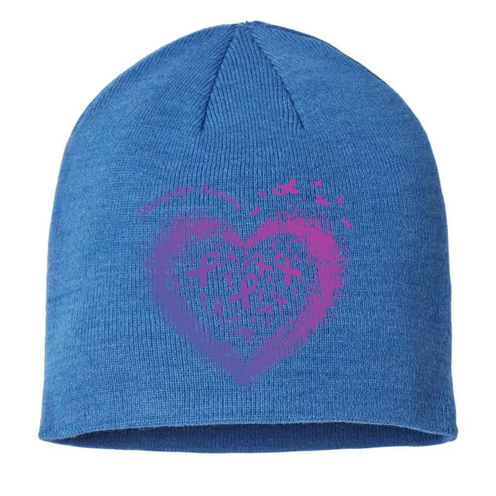 Purple Ribbon Heart Fibromyalgia Awareness Warrior Survivor Cute Gift 8 1/2in Sustainable Knit Beanie