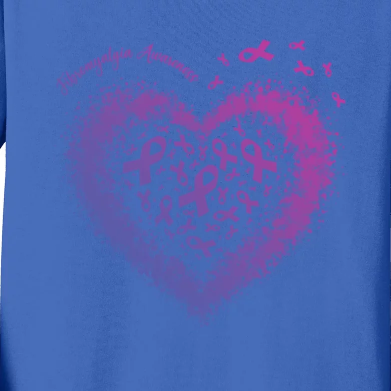 Purple Ribbon Heart Fibromyalgia Awareness Warrior Survivor Cute Gift Kids Long Sleeve Shirt