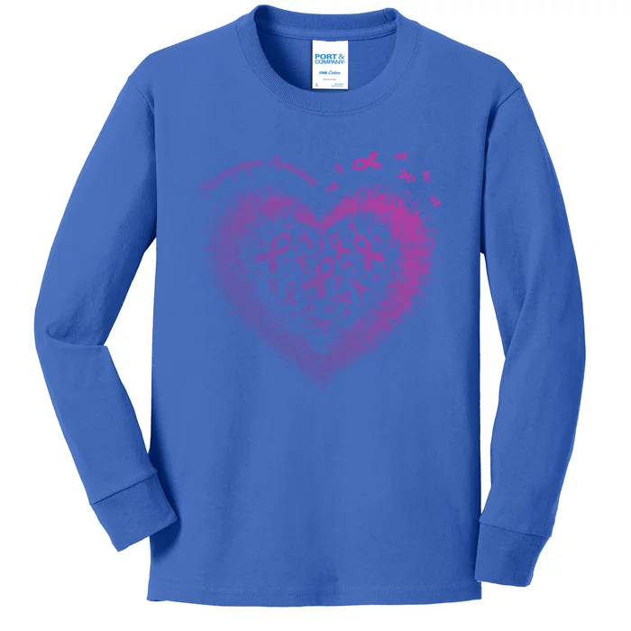 Purple Ribbon Heart Fibromyalgia Awareness Warrior Survivor Cute Gift Kids Long Sleeve Shirt