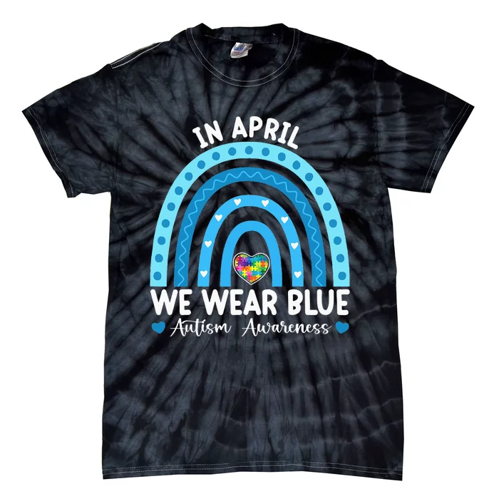 Puzzle Rainbow In April We Wear Blue Autism Awareness Month Tie-Dye T-Shirt