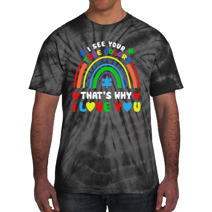 Puzzle Rainbow In April We Wear Blue Autism Awareness Month Tie-Dye T-Shirt