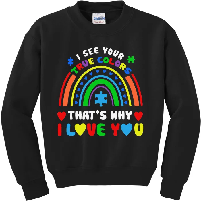 Puzzle Rainbow In April We Wear Blue Autism Awareness Month Kids Sweatshirt