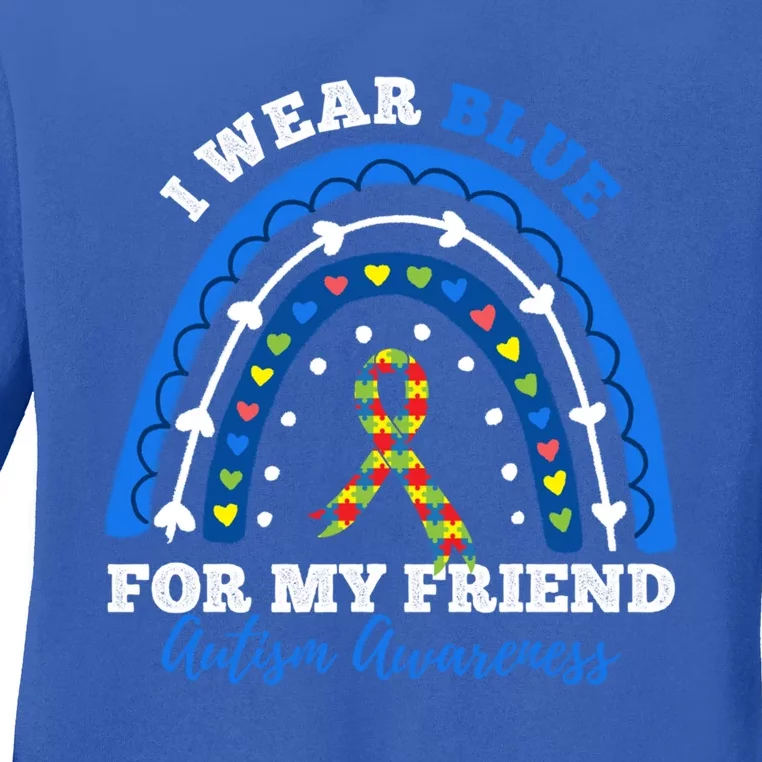 Puzzle Rainbow I Wear Blue For Friend Autism Awareness Month Gift Ladies Long Sleeve Shirt