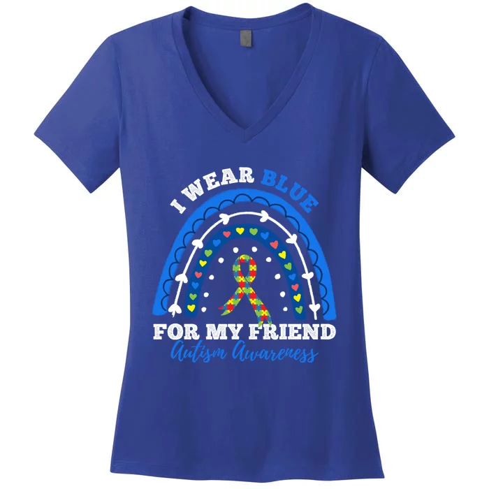 Puzzle Rainbow I Wear Blue For Friend Autism Awareness Month Gift Women's V-Neck T-Shirt